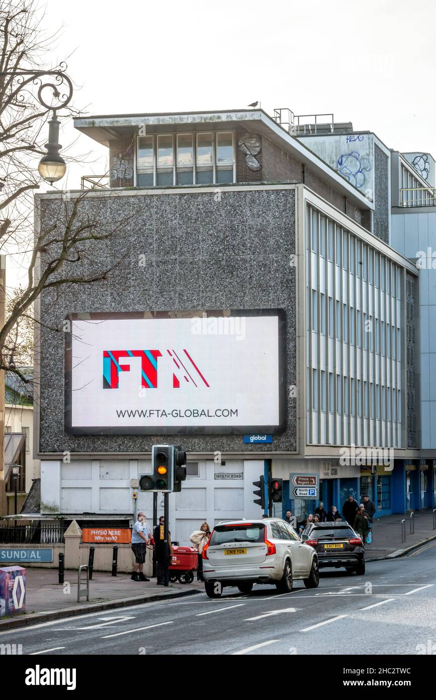 Brighton, December 4th 2021: Advertising hoarding in the city centre Stock Photo