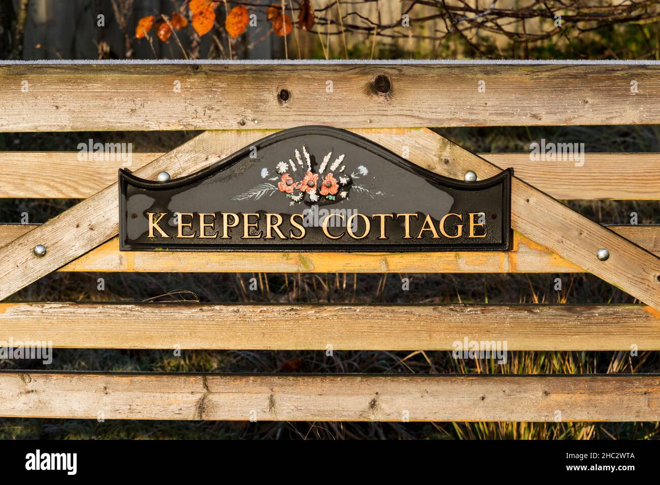 Keepers Cottage house name sign on gate to a Norfolk cottage Stock Photo Alamy