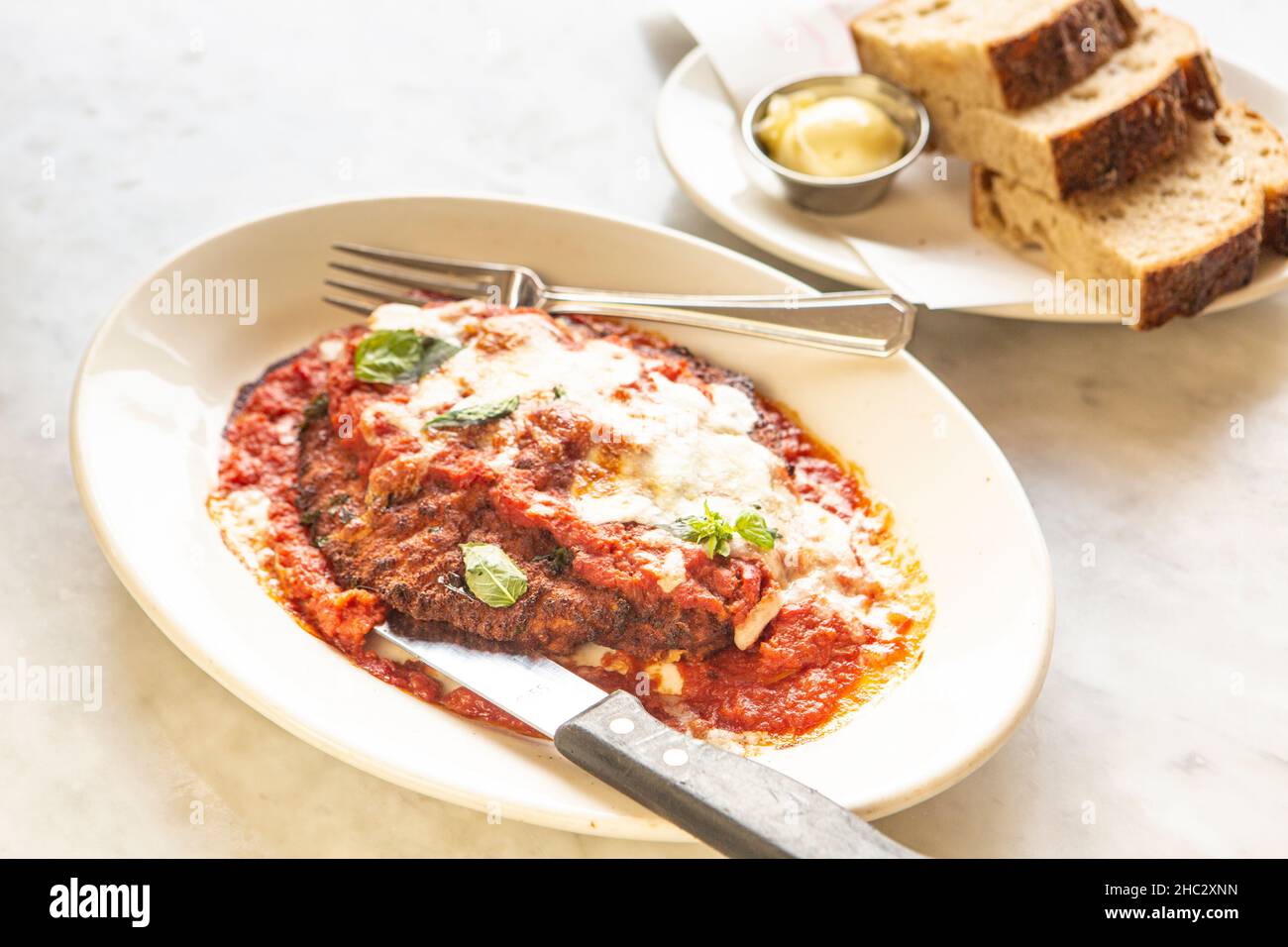 chicken parmesan with bread Stock Photo
