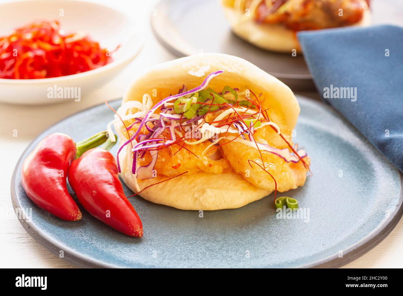 Fried Shrimp Bao, Secret Bao, Santa Barbara, California Stock Photo