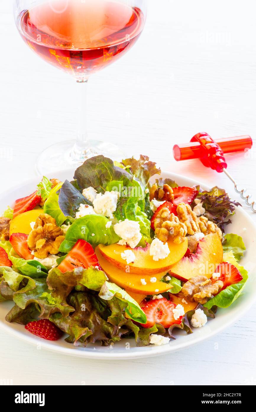 salad and a glass of rose wine, Paradise Pantry, Ventura, California Stock Photo