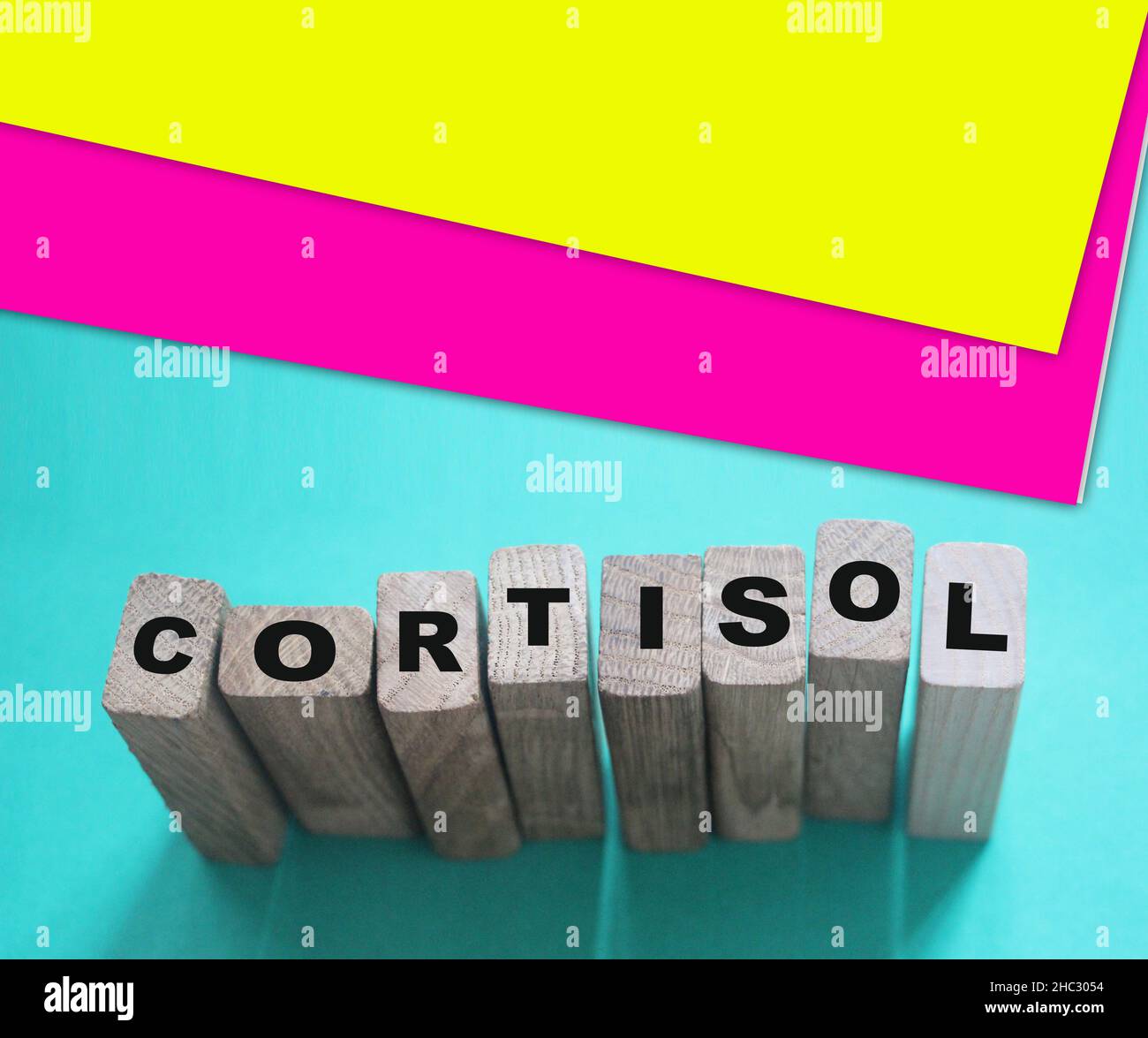 Cortisol word from wooden blocks. Medical concept. Stock Photo
