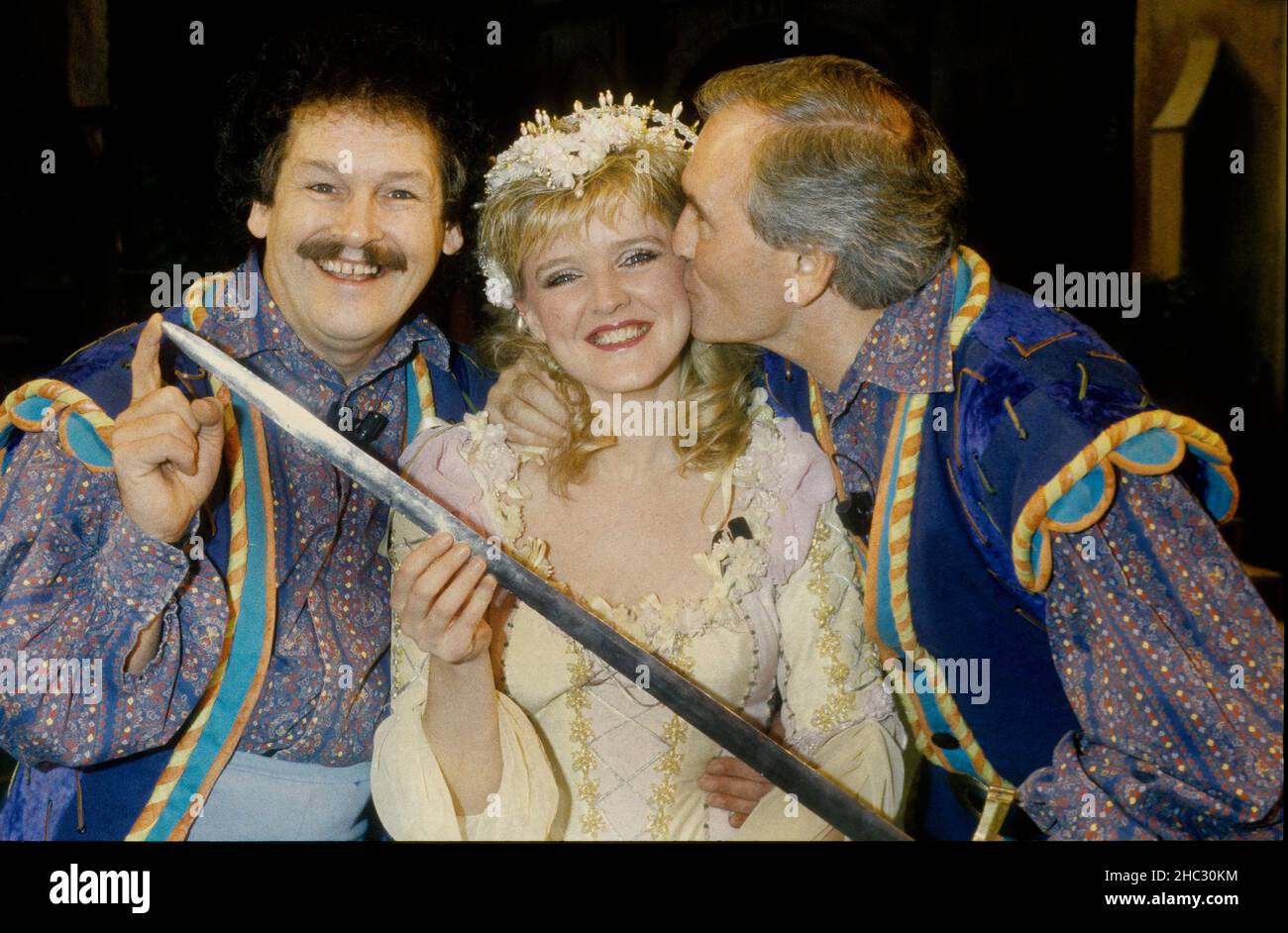 Comedy duo Cannon and Ball with Bernadette Nolan while in pantomime at Birmingham Hippodrome 1989 Stock Photo