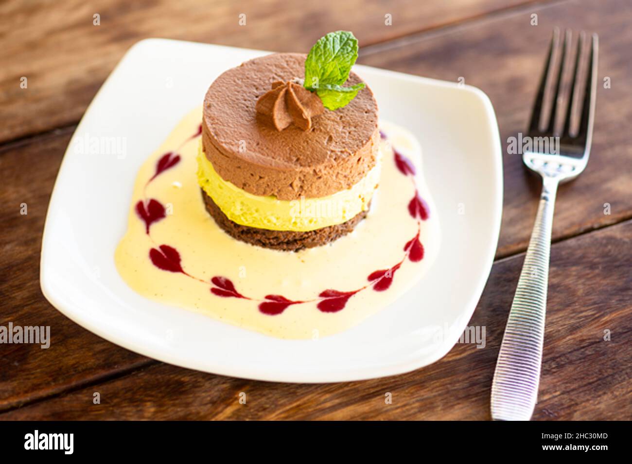 Flouless Chocolate Cake with Matcha Stock Photo