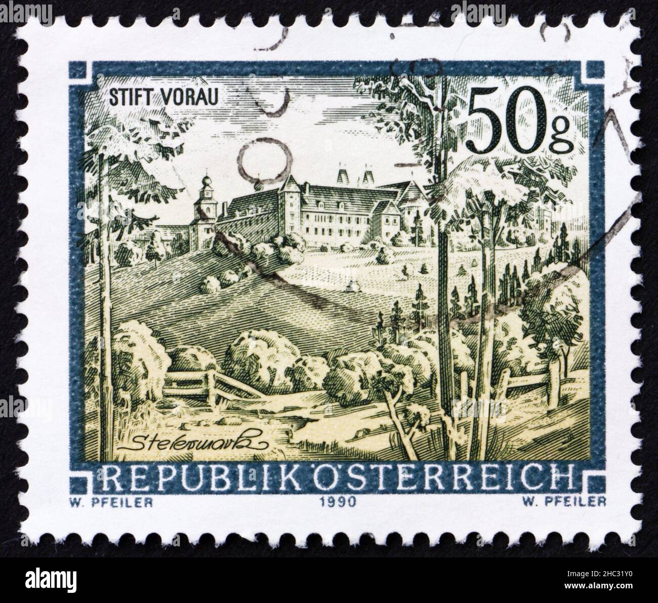 AUSTRIA - CIRCA 1990: a stamp printed in the Austria shows Vorau Abbey, Styria, circa 1990 Stock Photo