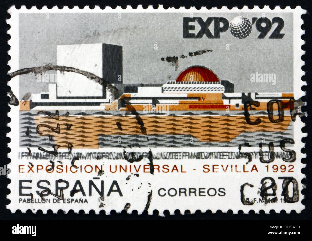 SPAIN - CIRCA 1992: a stamp printed in the Spain shows World Exposition, EXPO ’92, Seville, circa 1992 Stock Photo