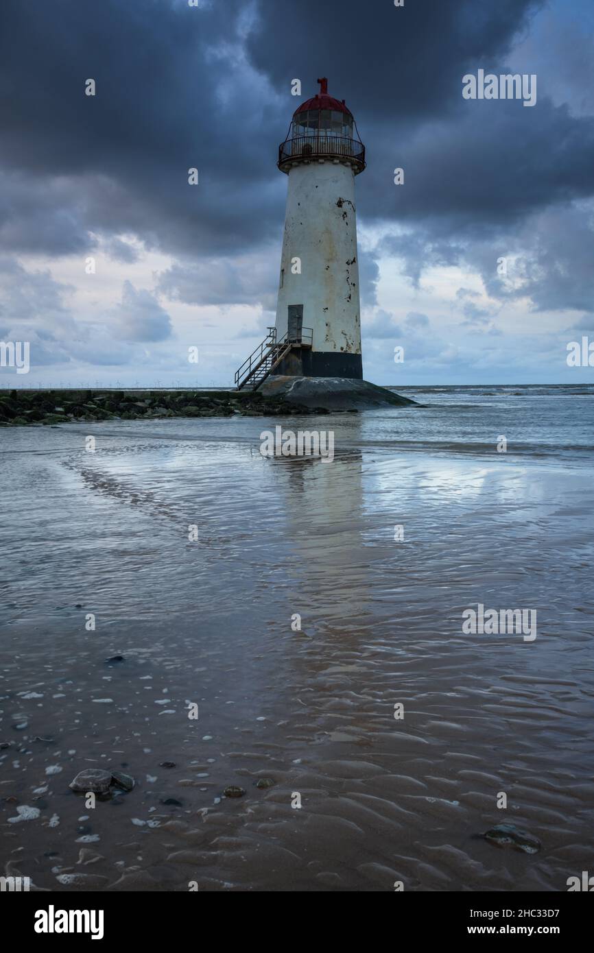 Talacre Lighthouse, Wales, at Sunset Stock Photo