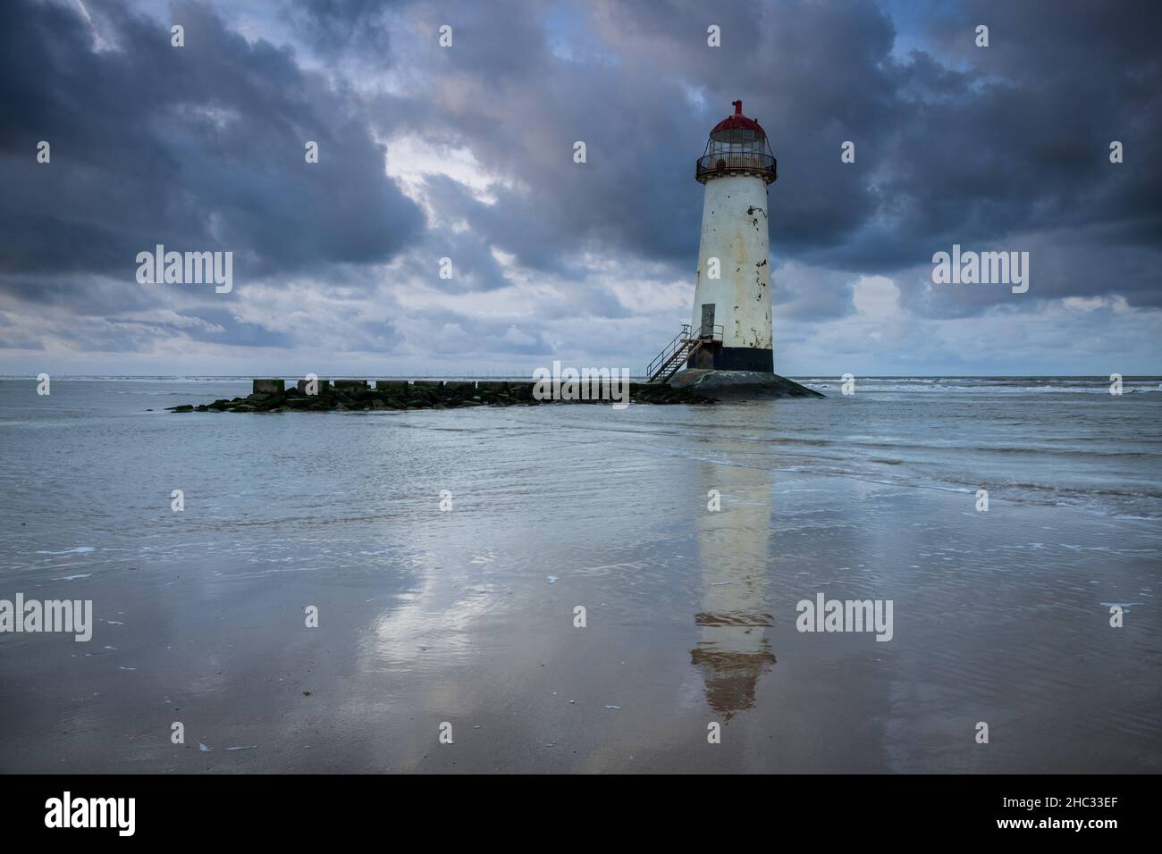Talacre Lighthouse, Wales, during the Golden Hour Stock Photo