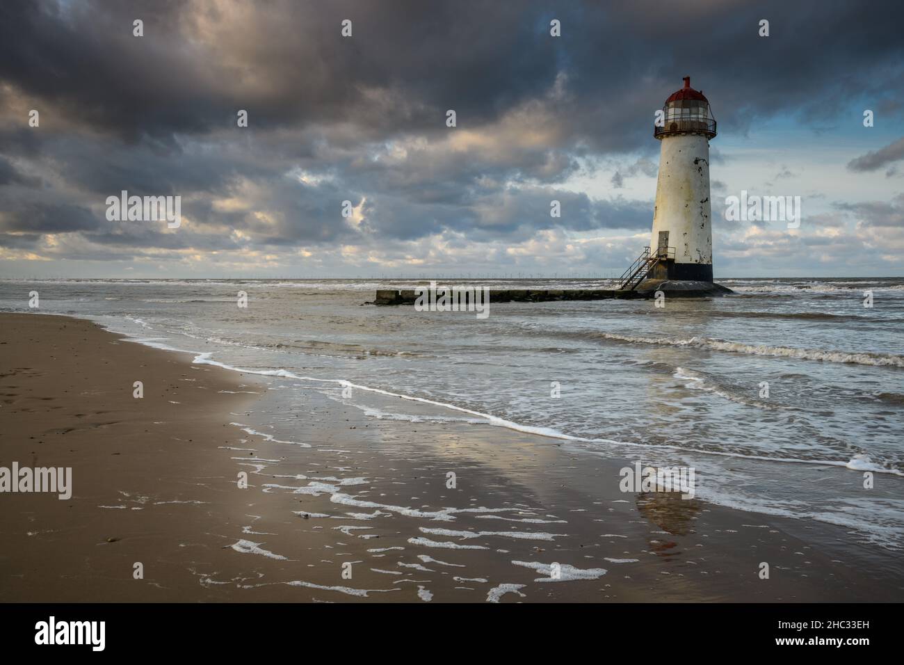 Talacre Lighthouse, Wales during the Golden Hour Stock Photo
