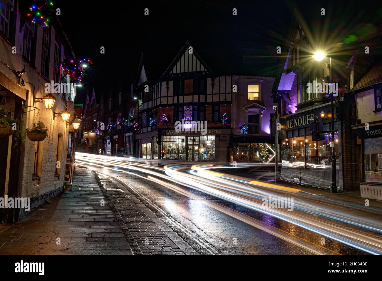 Lyndhurst, New Forest, High Street, Christmas Lights 2021 Stock Photo