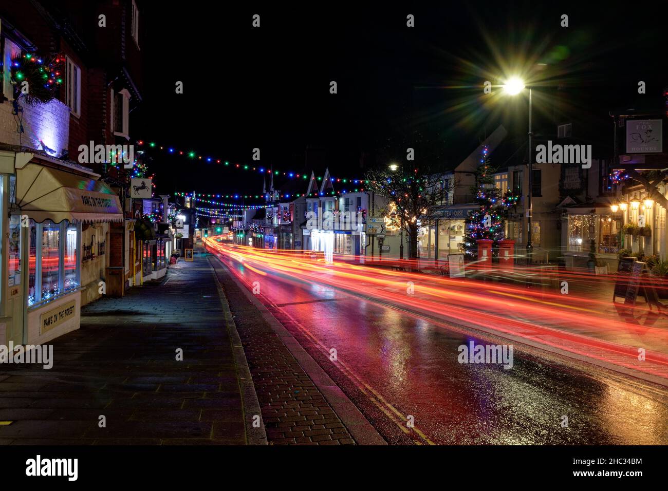 Lyndhurst, New Forest, High Street, Christmas Lights 2021 Stock Photo