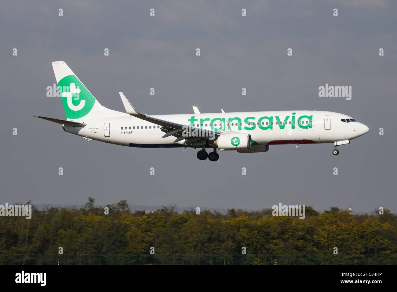 Budapest / Hungary - October 7, 2018: Transavia Boeing 737-800 PH-HXF passenger plane arrival and landing at Budapest Airport Stock Photo