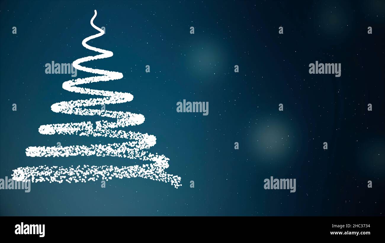 Abstract Christmas tree illustrated by spiral white line on blue ...