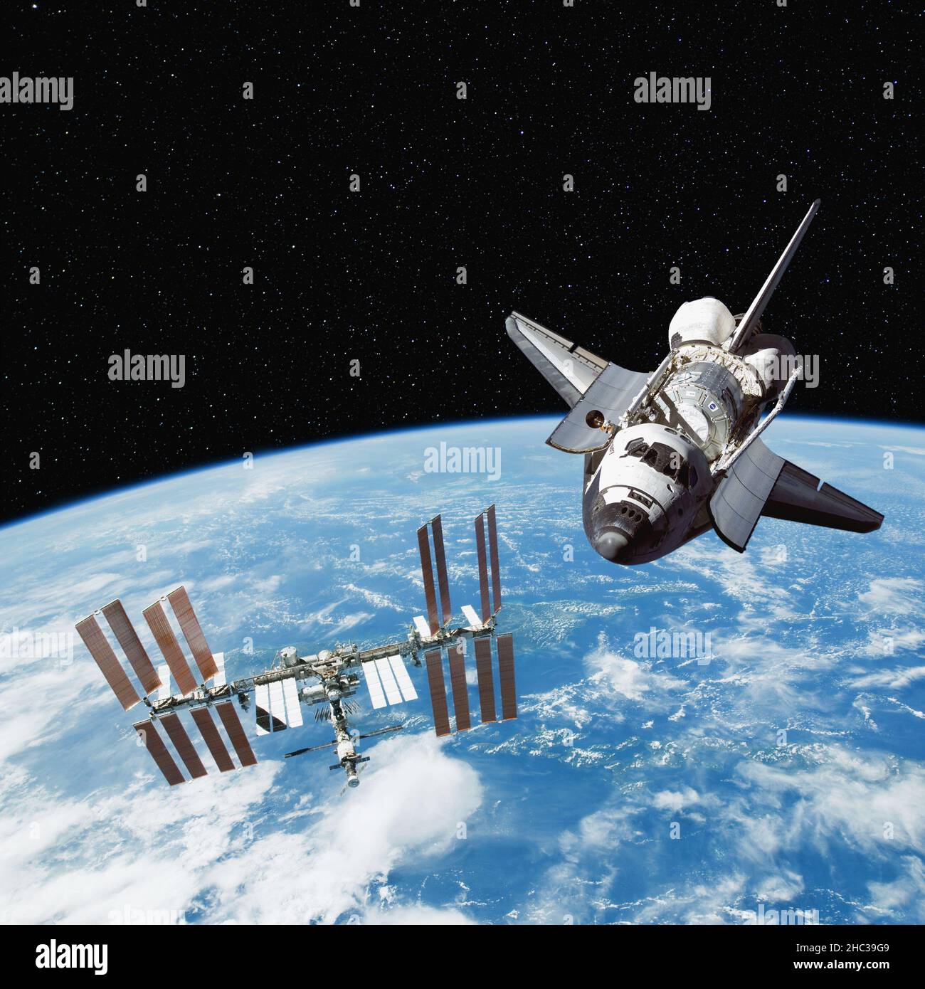 International Space Station and the Space Shuttle in orbit Stock Photo