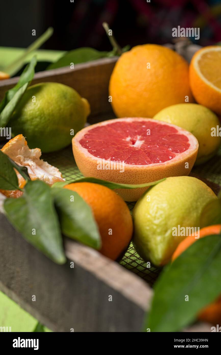 Grapefruits in assortment of citrus fruits Stock Photo Alamy