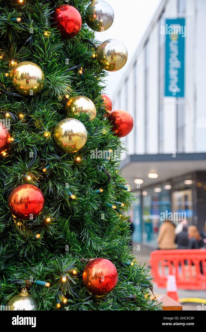 Southampton, United Kingdom - November 20 2021:  The frontage of Christmas at Poundland Discount store in Above Bar Street Stock Photo