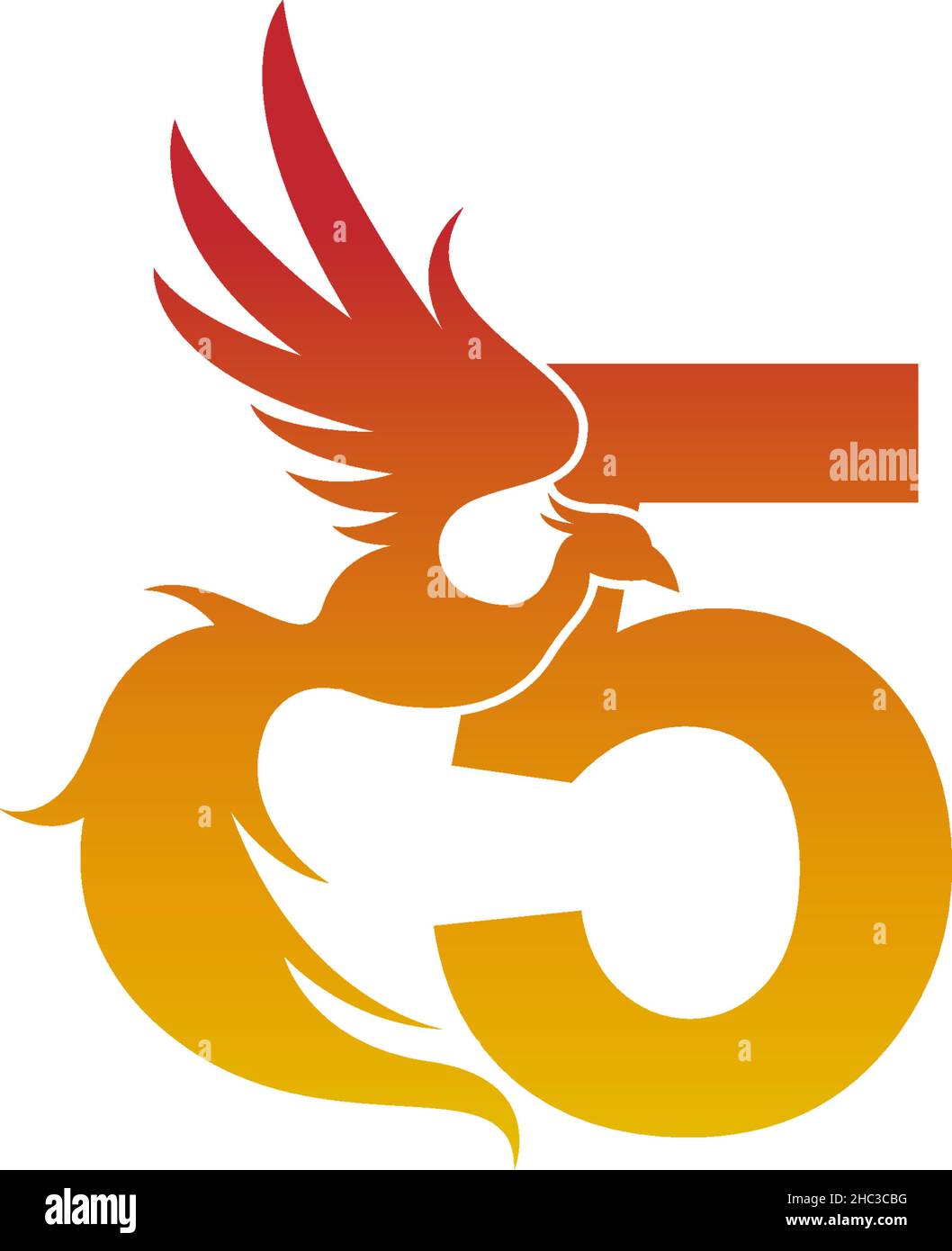 Number 5 icon with phoenix logo design template illustration Stock Vector