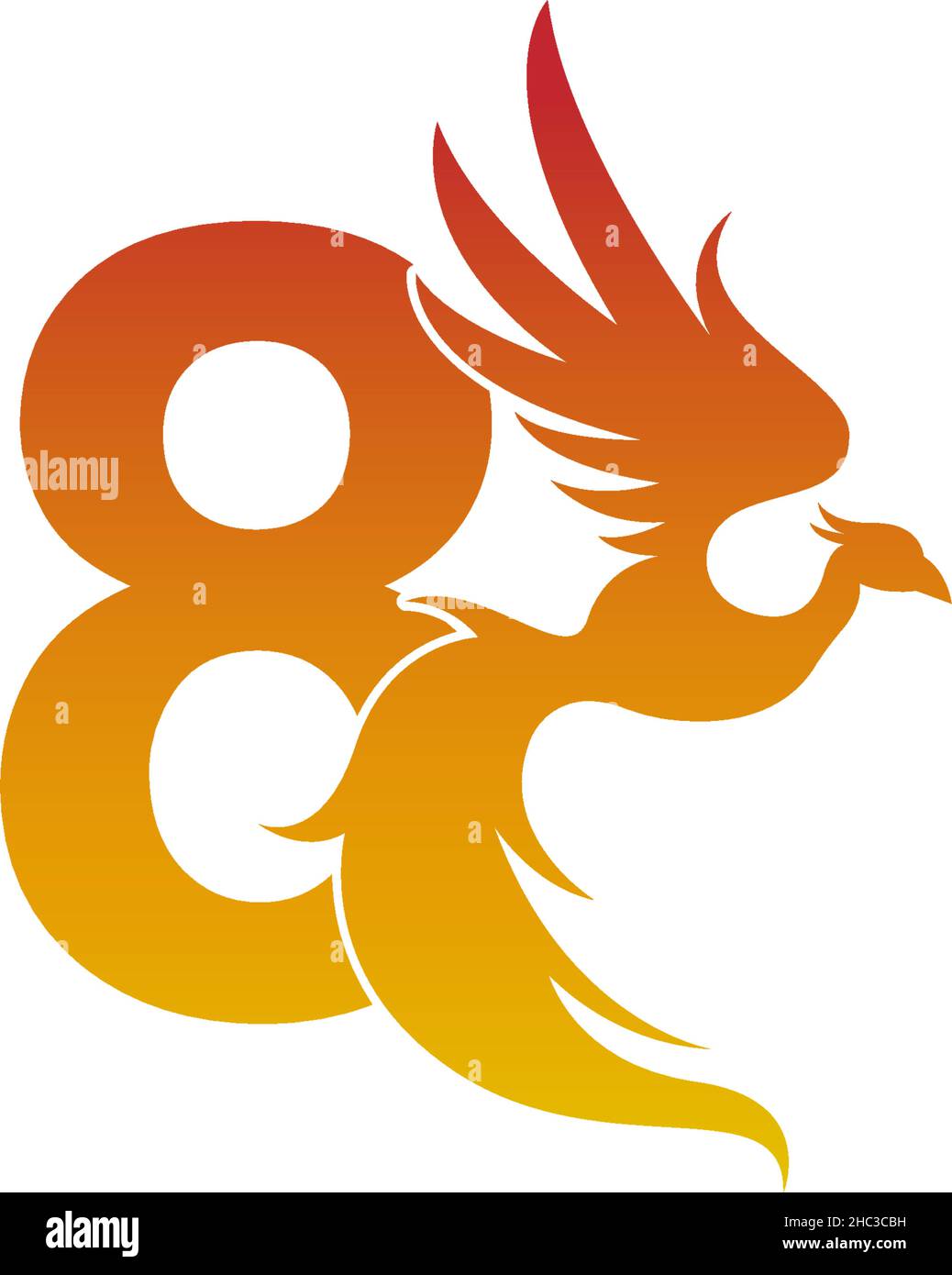 Number 8 icon with phoenix logo design template illustration Stock Vector