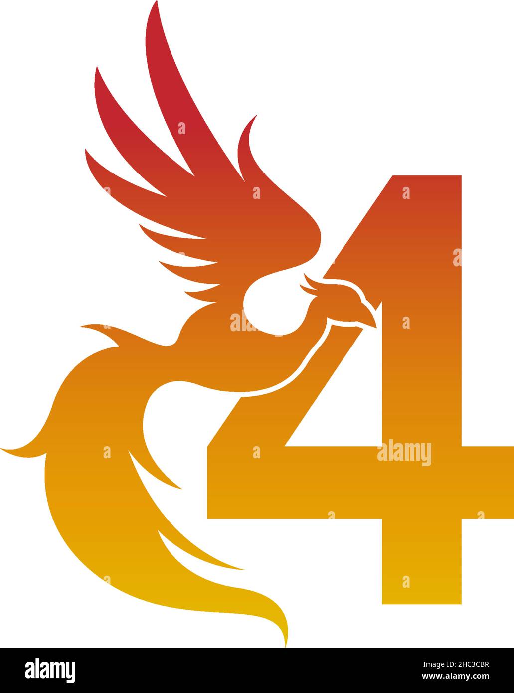 Number 4 icon with phoenix logo design template illustration Stock Vector