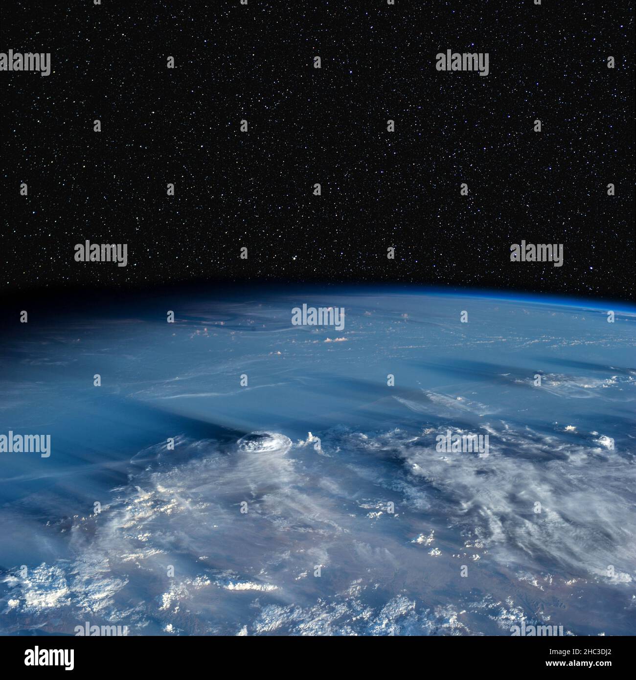 High altitude view of the Earth in space. Elements of this image