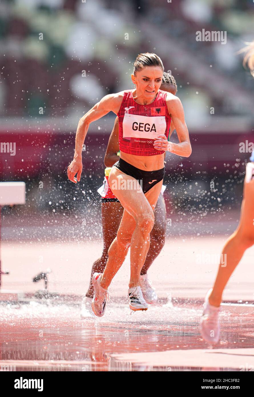 Luiza Gega participating in the 3000 meters steeplechase at the 2020 Tokyo Olympics. Stock Photo