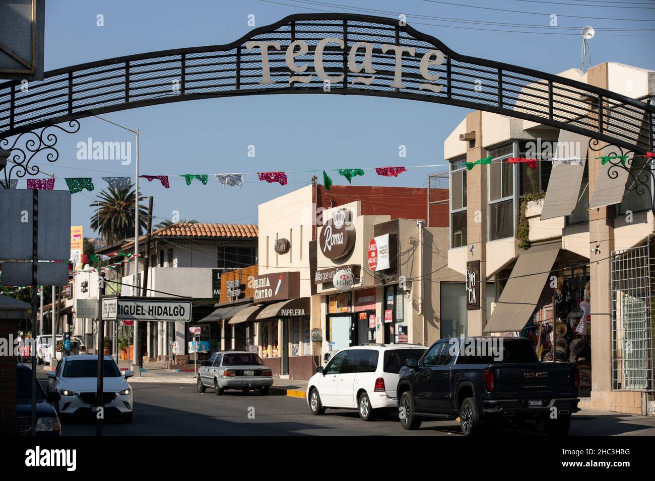 Afternoon view of downtown Tecate, Baja California, Mexico Stock Photo