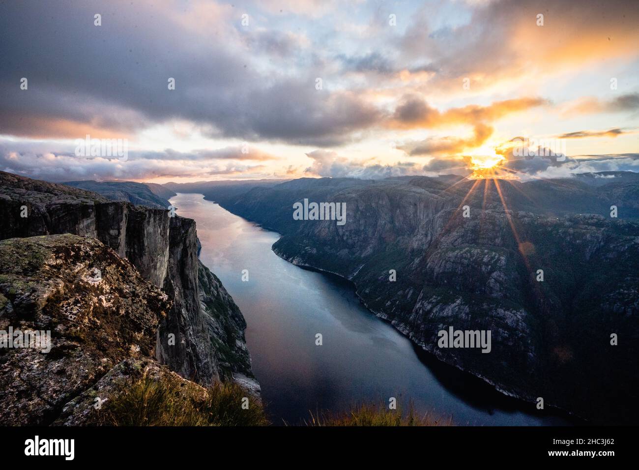 Beautiful view of Lysefjord and Kjerag mountain in Norway. Stock Photo