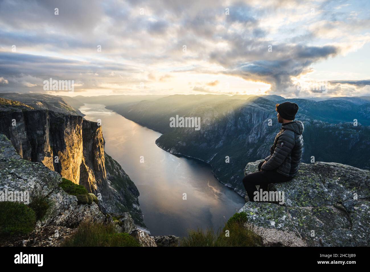 Beautiful view of Lysefjord and Kjerag mountain in Norway. Stock Photo