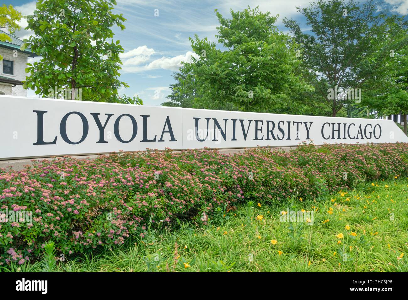 CHICAGO, IL, USA - JUNE 21, 2021: Entrance sign to Loyola University Chicago. Stock Photo