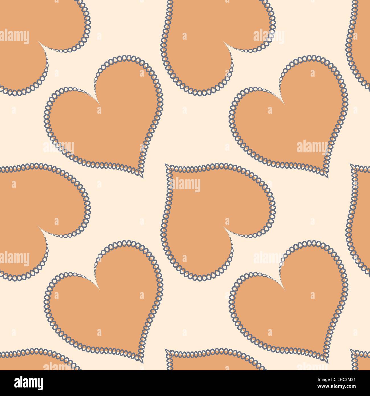 Illustration - Seamless pattern on a square background - hearts made of fabric, patchwork sewing. Design element of books, notebooks, postcards, interior items. Wallpapers, textiles, packaging, background for a website, mobile application or blog. love, valentine, lovers, holiday, textiles, patchwork, patchwork Stock Vector