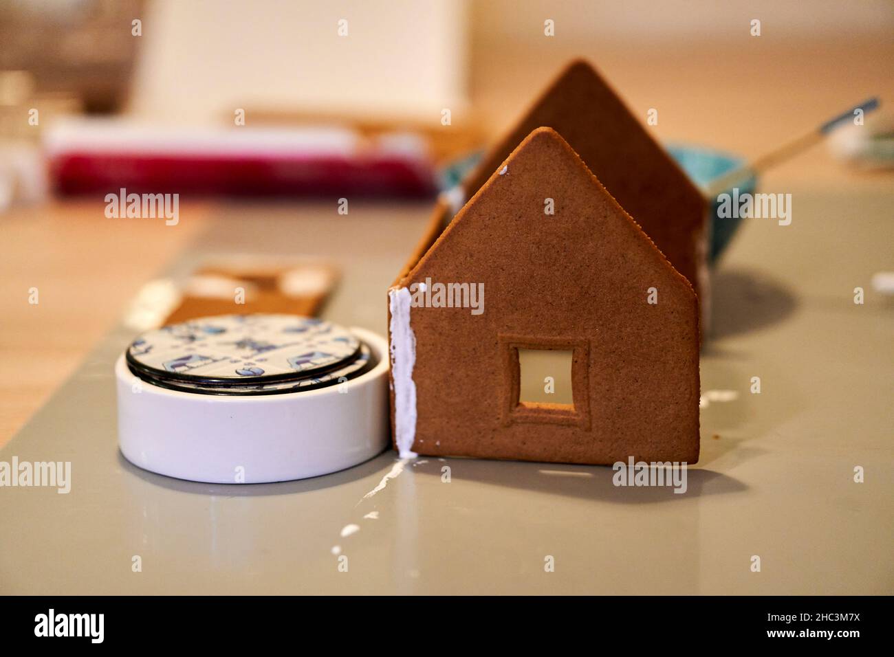 Ginger bread house on a table Stock Photo