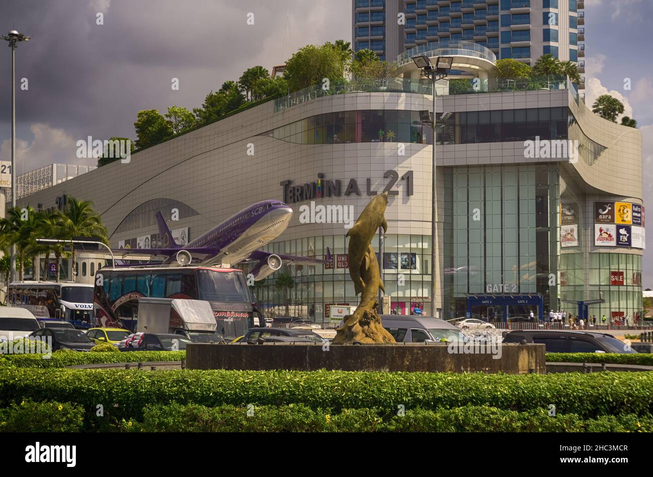 PATTAYA,THAILAND - OCTOBER 18,2019: Terminal 21 This is the big,new mall in Second Road. It contains many shops,restaurants and a cinema.In front of i Stock Photo