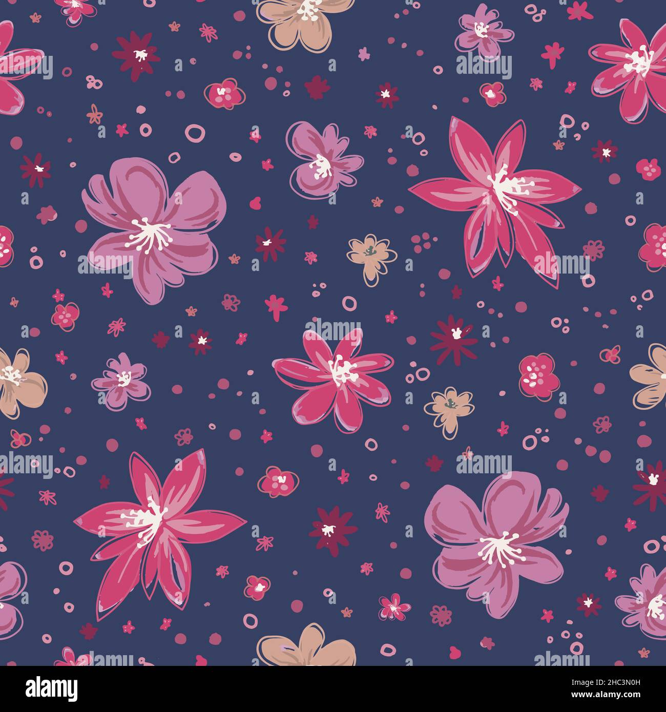 Flowers in blossom, blooming flora print pattern Stock Vector Image ...