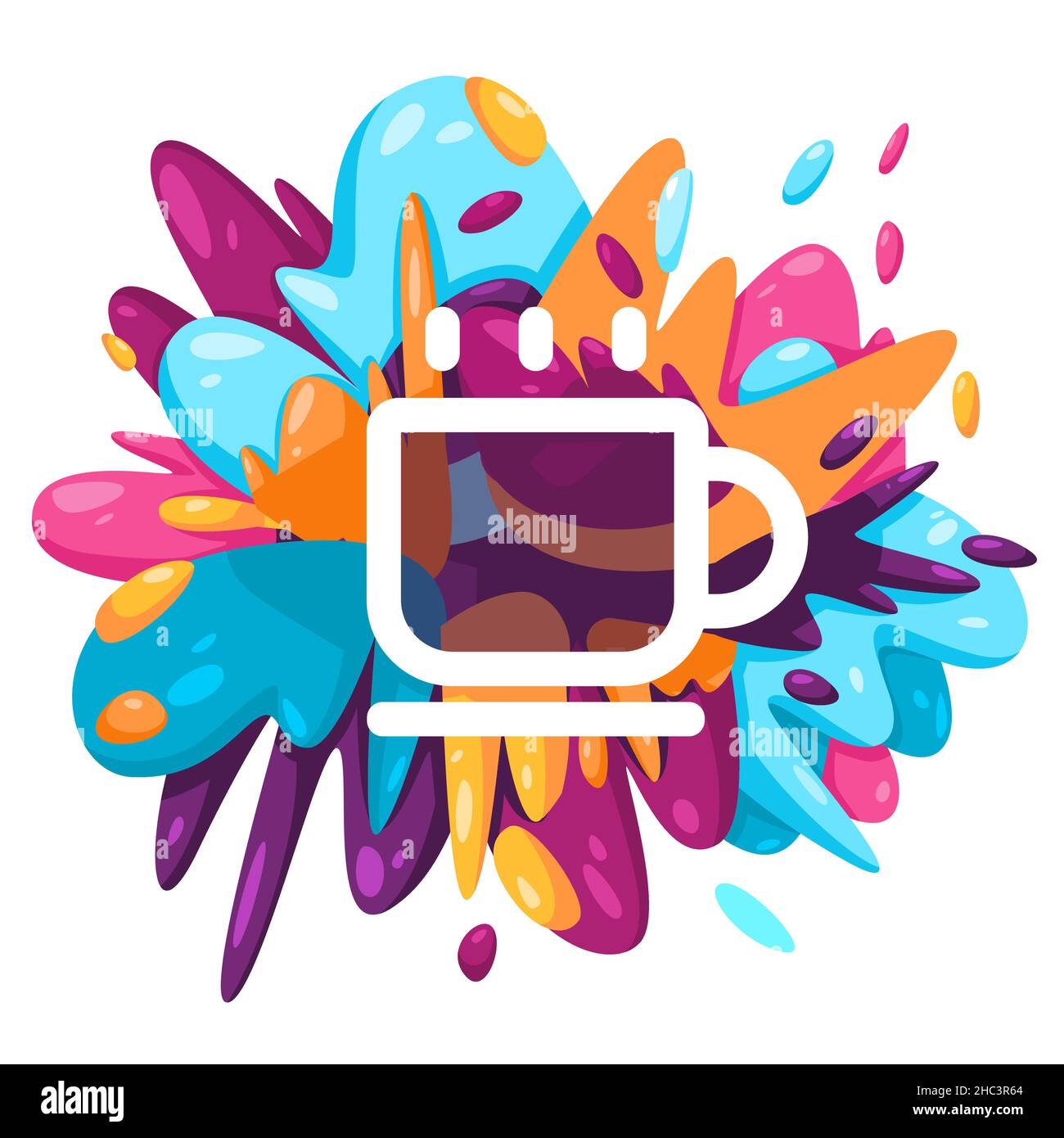 coffee cup hot cafe glass tea cup icon in colorful splat paint liquid