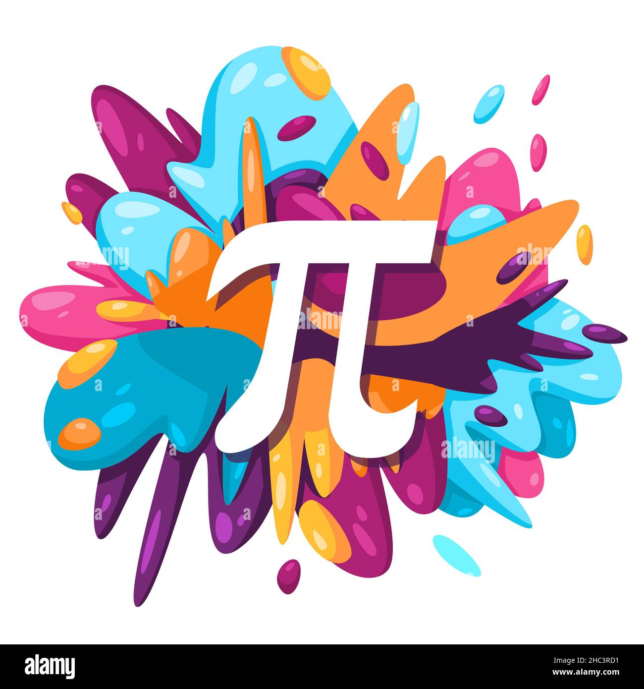 Pi mathematical equationformula number math icon in colorful splat paint liquid splashing ink