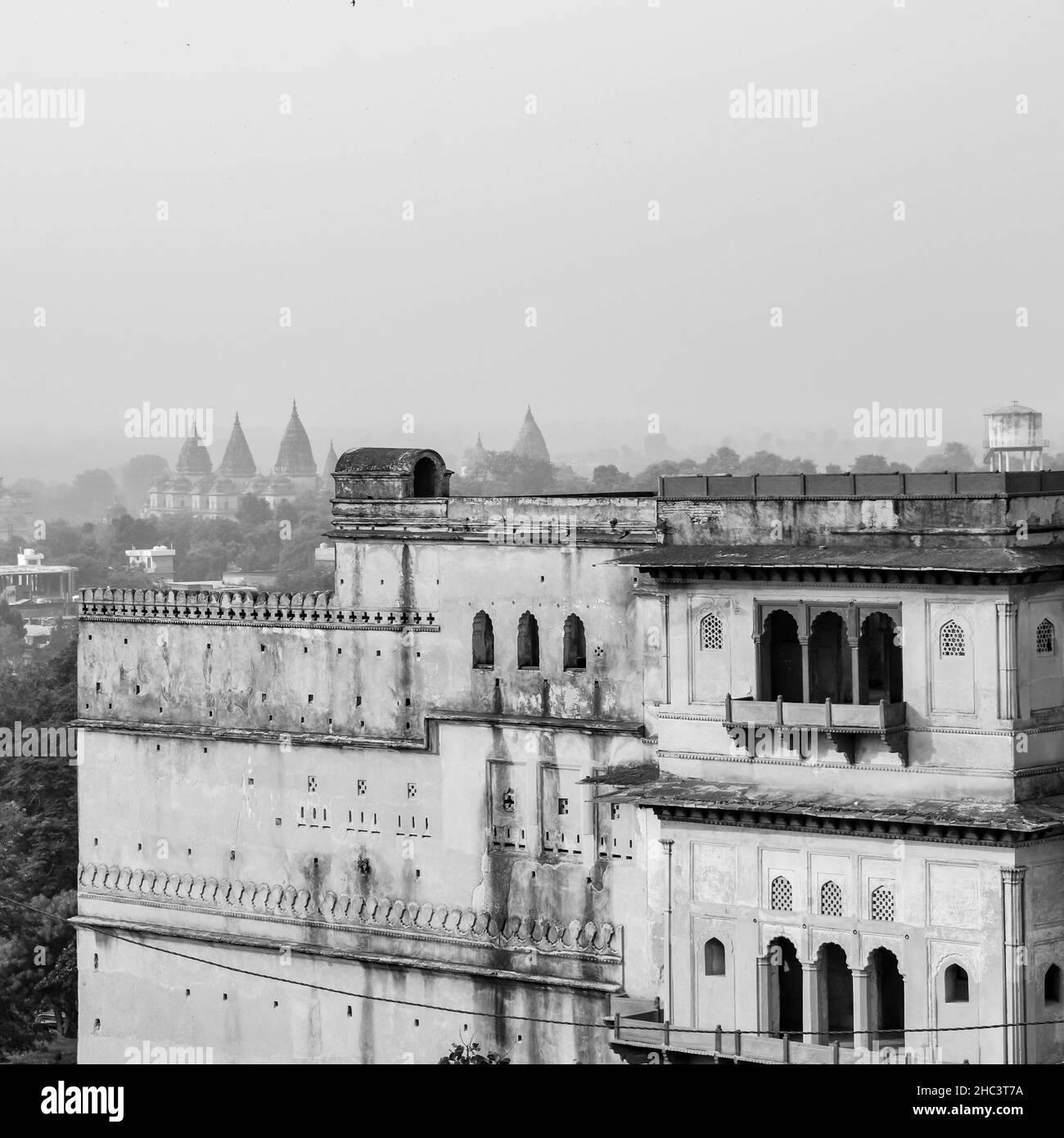 Jahangir Mahal (Orchha Fort) in Orchha, Madhya Pradesh, India, Jahangir Mahal or Orchha Palace is citadel and garrison located in Orchha. Madhya Prade Stock Photo