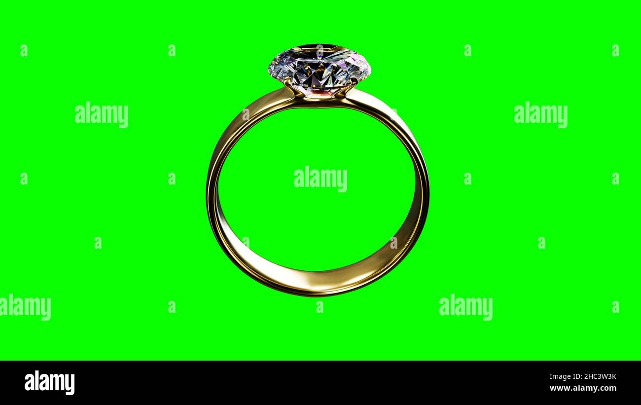 wedding ring with diamond on green screen with empty place on left,  isolated, fictional - object 3D rendering Stock Photo - Alamy, image size:1300x821