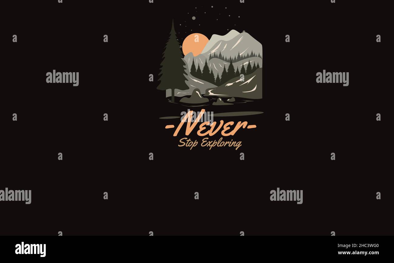 never stop learning adventure outdoor monogram text vector template Stock Vector