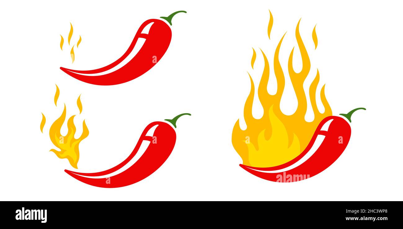 Mild, medium and hot chilli pepper. Vector emblems jalapeno or chilli peppers. Vector icons of Chili pepper. Stock Vector