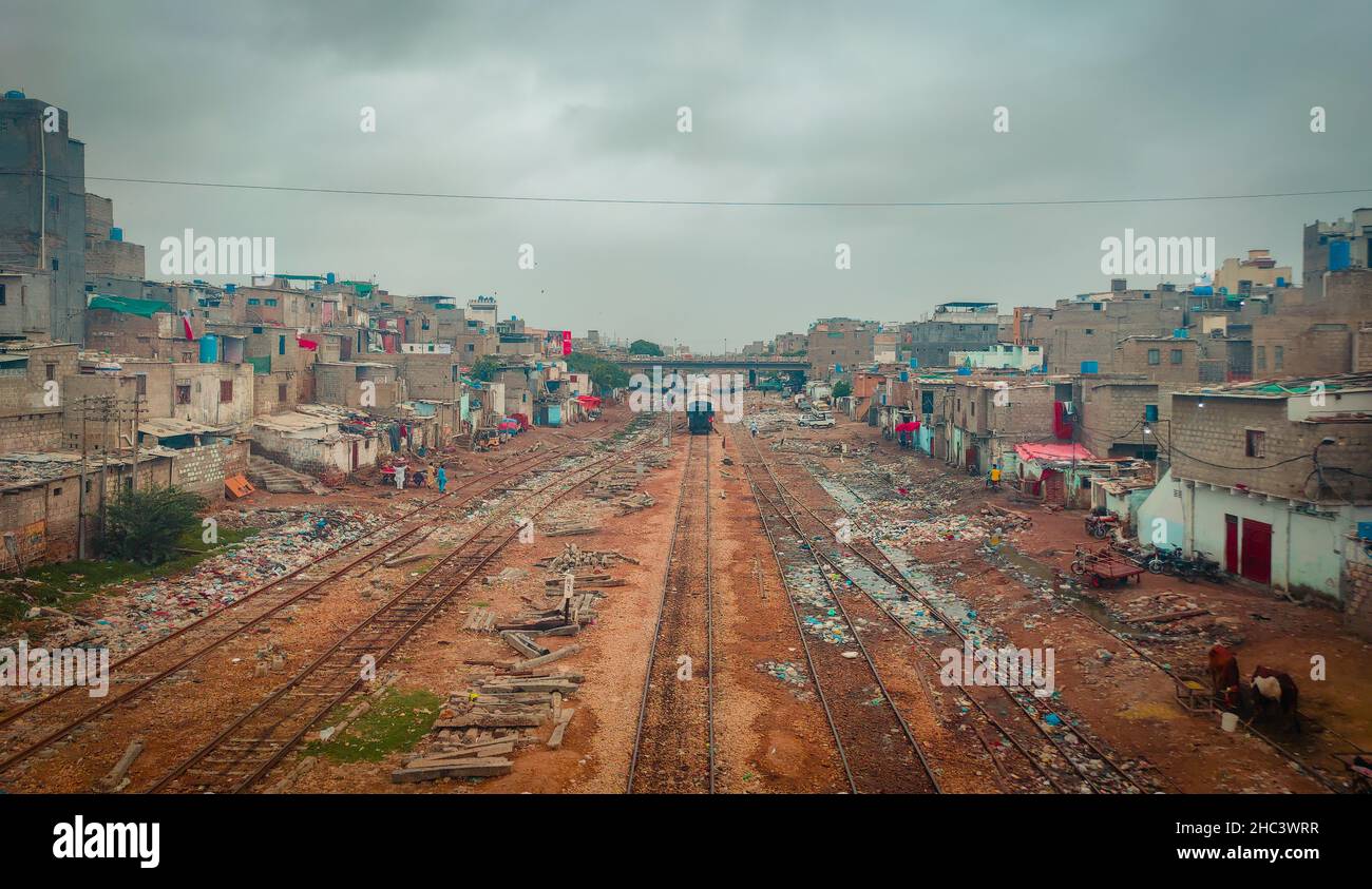 View of the industrial polluted Karachi city in Pakistan Stock Photo
