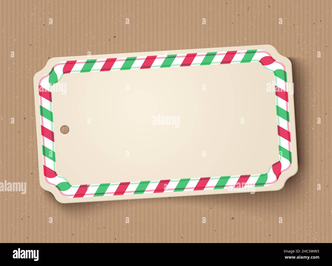 Vector illustration of a white paper label on vintage cardboard background. Vector white Christmas label banner on old cardboard for Holidays. Stock Vector