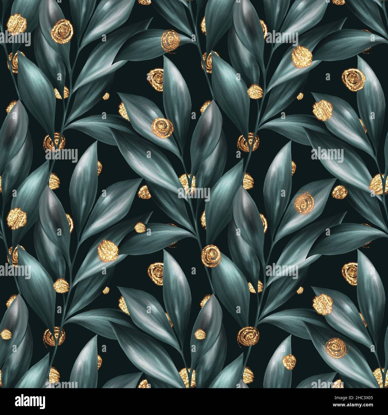 Seamless pattern of leaves. Decorative floral background. Stock Photo