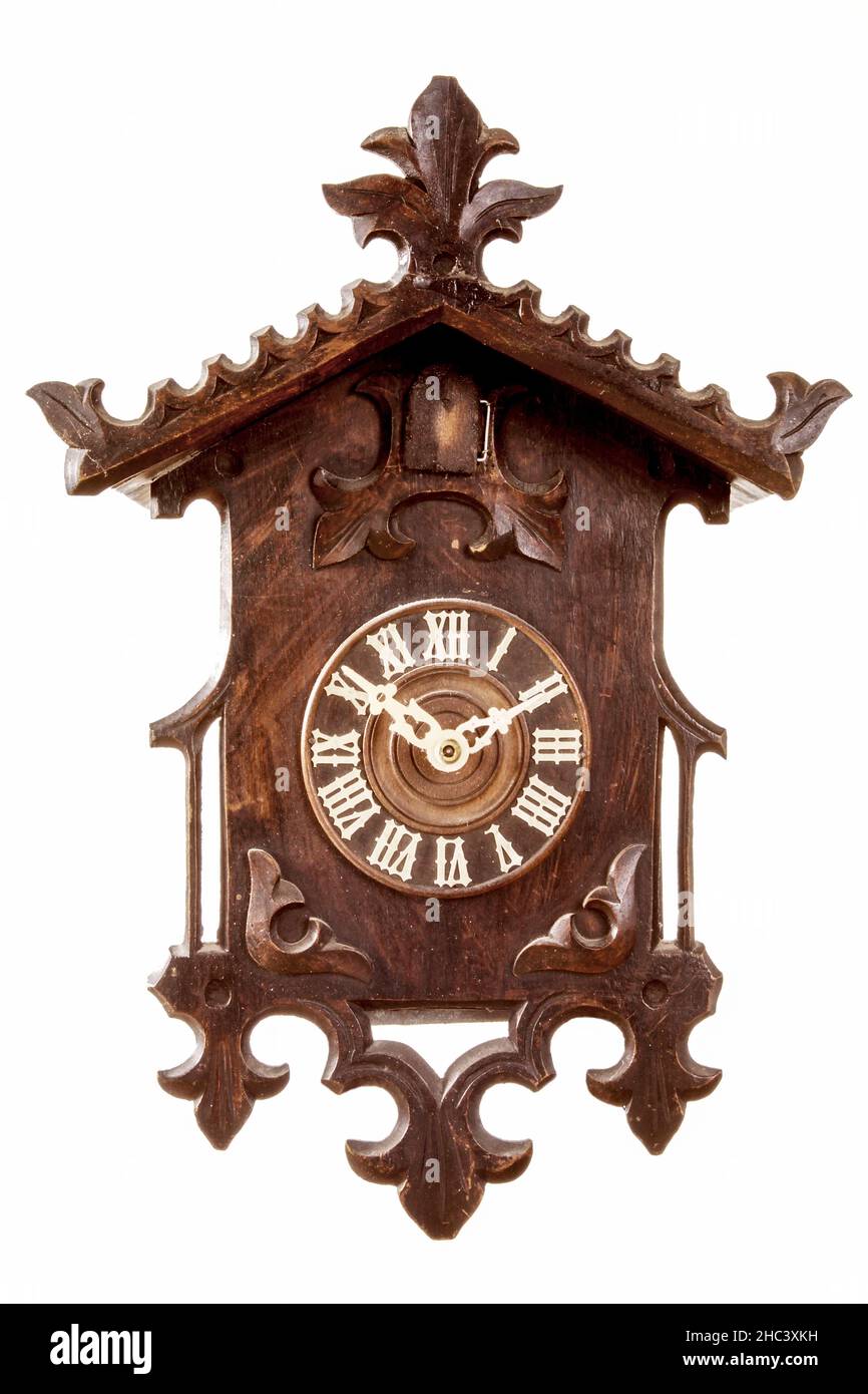original Black Forest cuckoo clock on a white background, Stock Photo