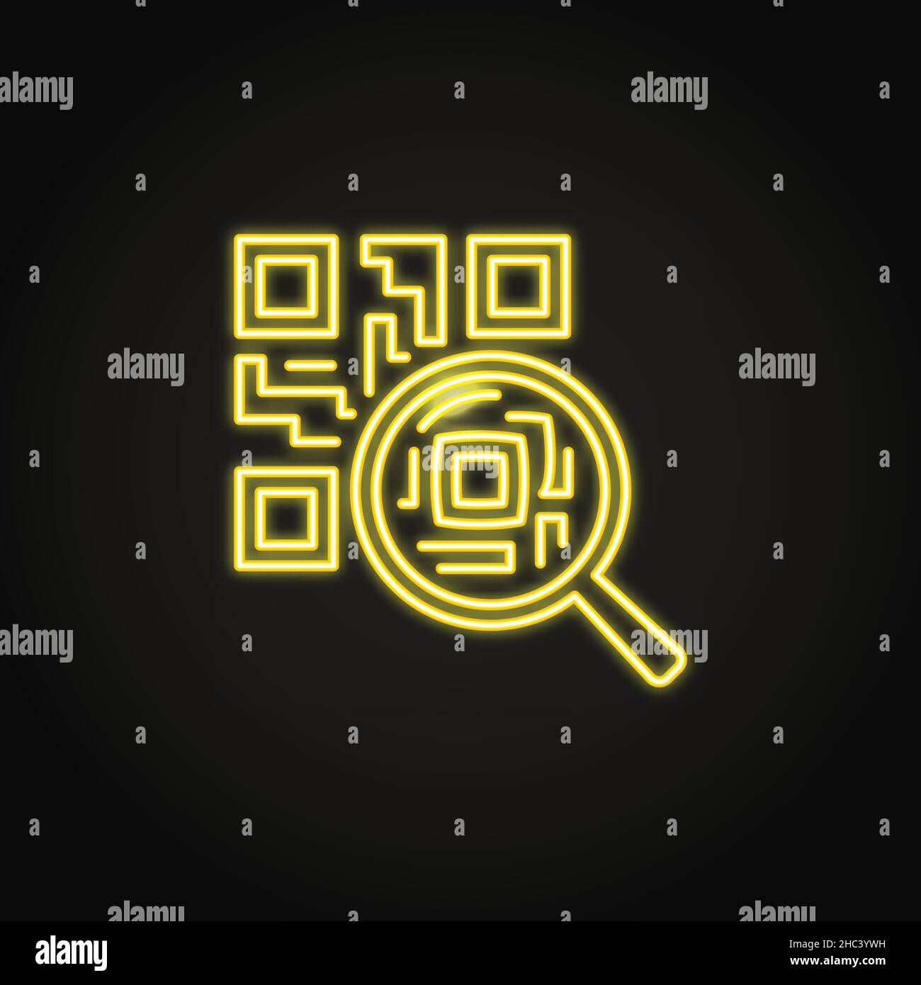 Neon Qr code verification icon in line style. Covid certificate checking. Vector illustration. Stock Vector