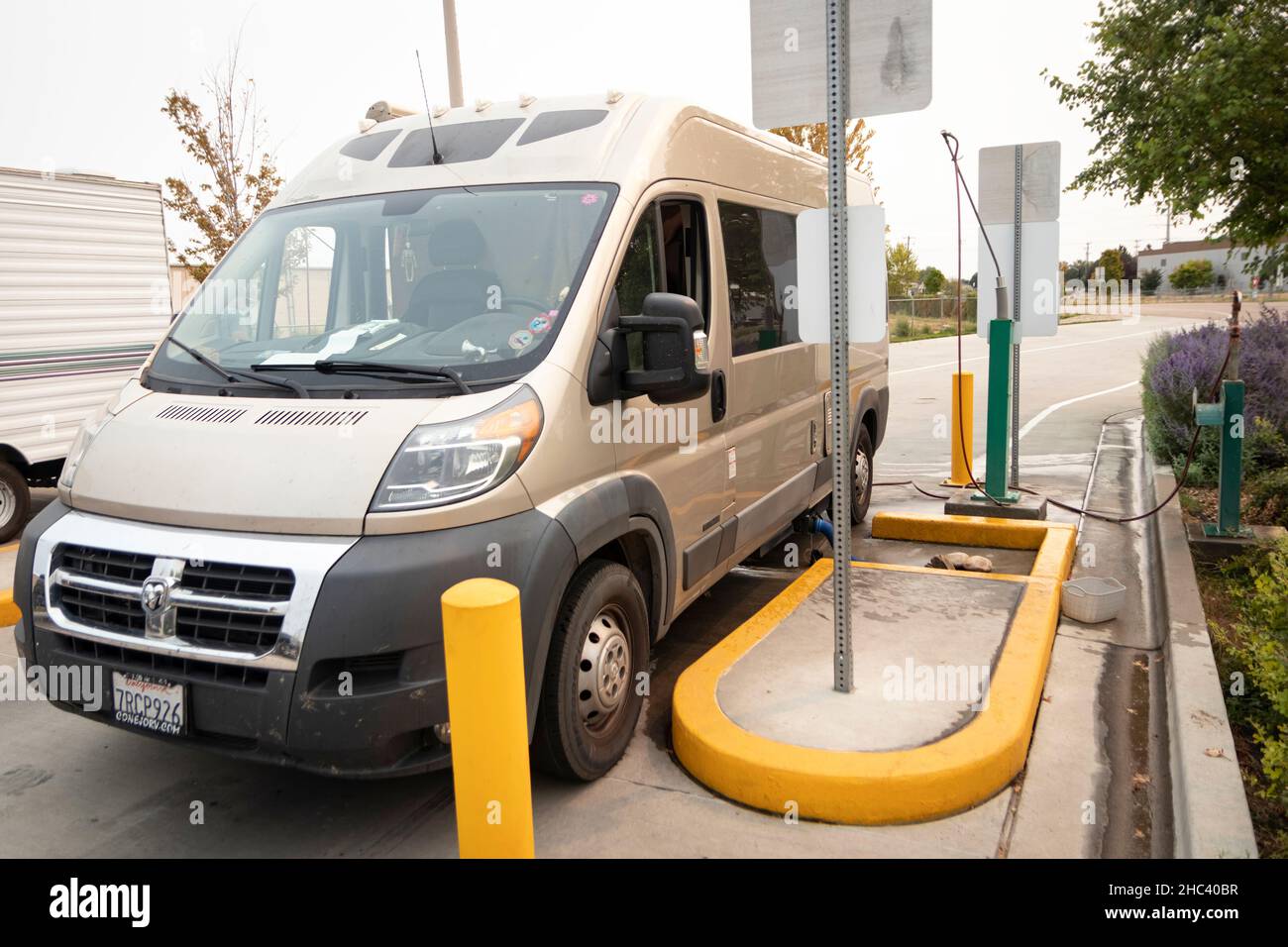 RV at wastewater dumping station Stock Photo Alamy