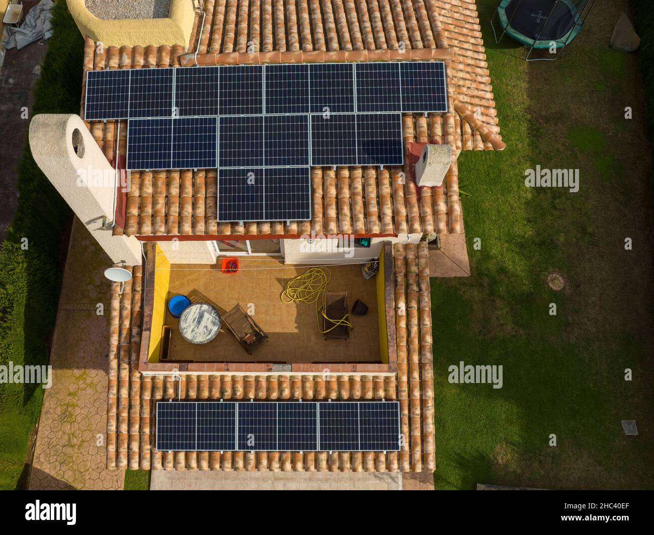 Overhead view of solar panels installed on the roof Stock Photo Alamy