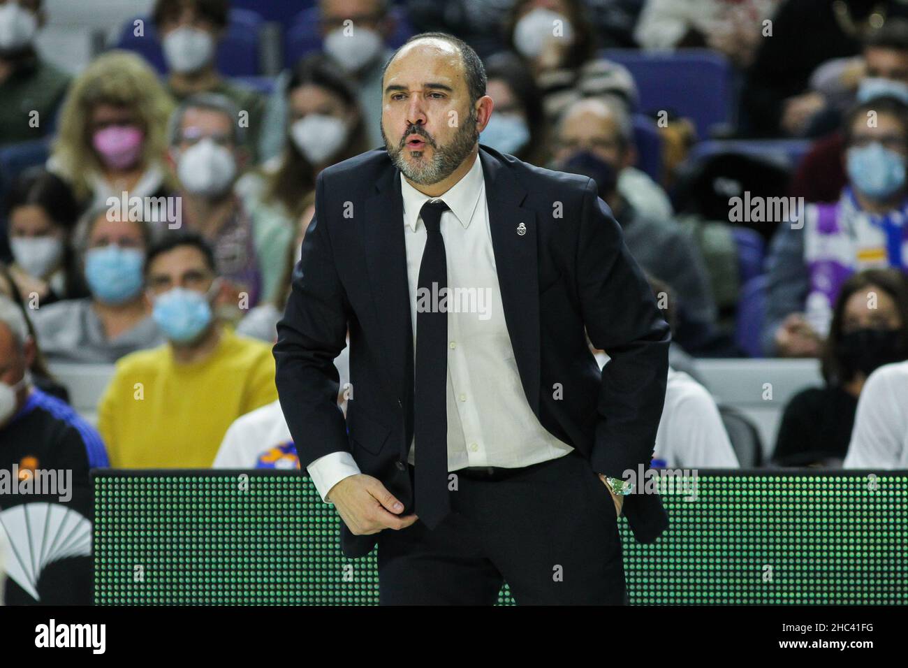 Chus Mateo, assistant coach of Real Madrid during the Turkish Airlines Euroleague basketball match between Real Madrid and CSKA Moscow on December 23, 2021 at Wizink Center in Madrid, Spain - Photo:  Irh/DPPI/LiveMedia Stock Photo