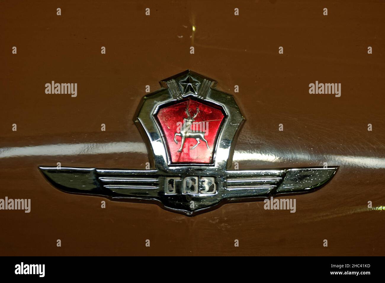 Photo cars Volga, GAZ 21,Emblem, Deer,emblem, symbol, sign Stock Photo