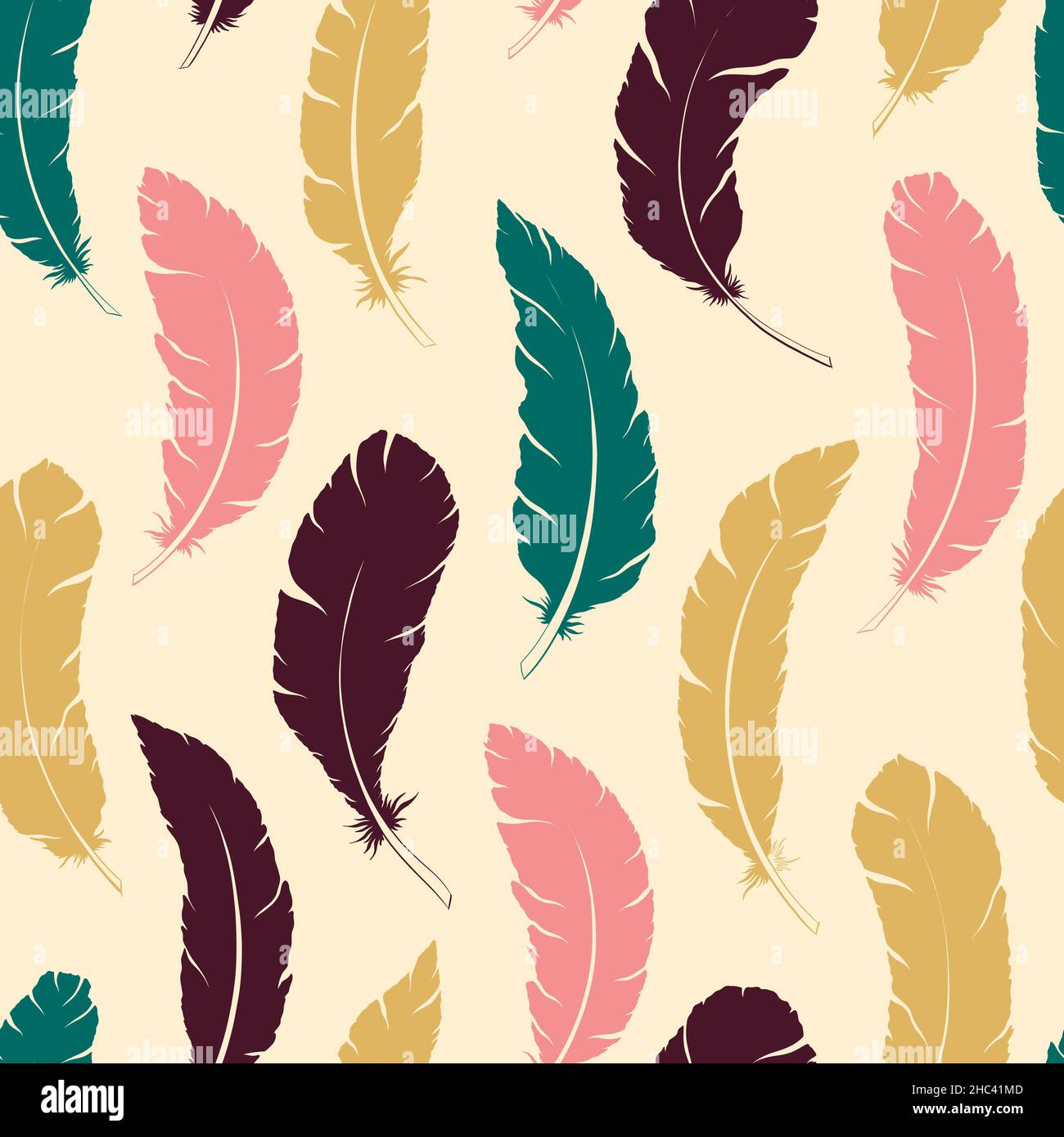 Seamless pattern Tribal silhouette Feathers decoration. Ethnic boho ...