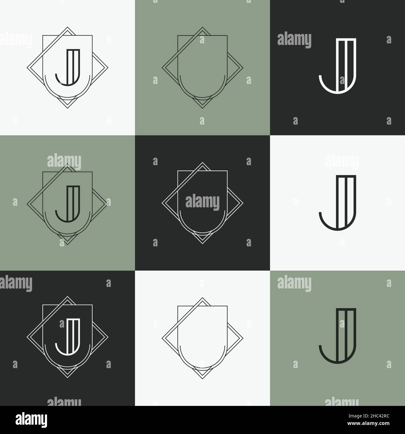Art Deco letter alphabet frame logo kit set Stock Vector